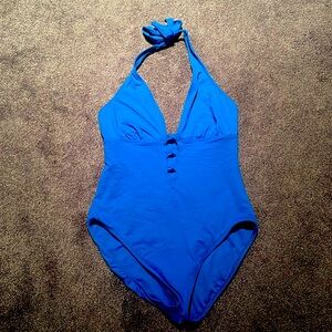 Blue Halter Neck One-Piece Swimsuit
